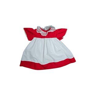Vintage Baby Girl Red Ruffled Lace Trim Dress